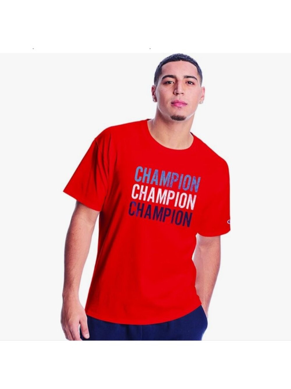 Men's Champion Red White And Blue Logo Short Sleeve T-shirt Size 2XL XXL